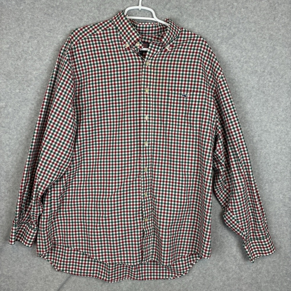 Vineyard Vines Shirt Men XL Red Checkered Classic Tucker Long Sleeve Button Up